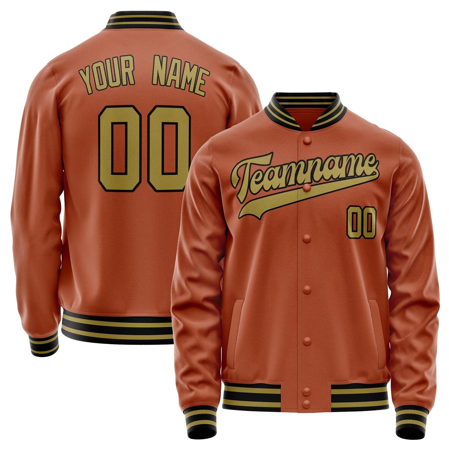 Custom Texas-Orange Old-Gold Solid Color Varsity Letterman Jacket JA02240617JG435