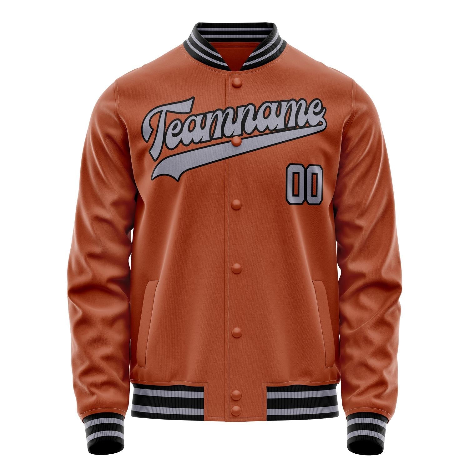 Custom Texas-Orange Gray Solid Color Varsity Letterman Jacket JA02240617JG437