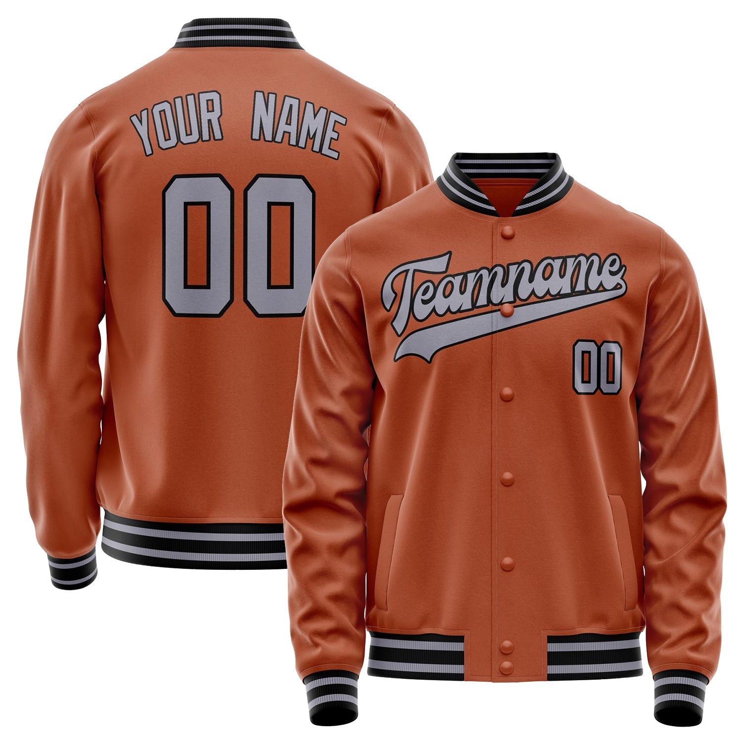 Custom Texas-Orange Gray Solid Color Varsity Letterman Jacket JA02240617JG437