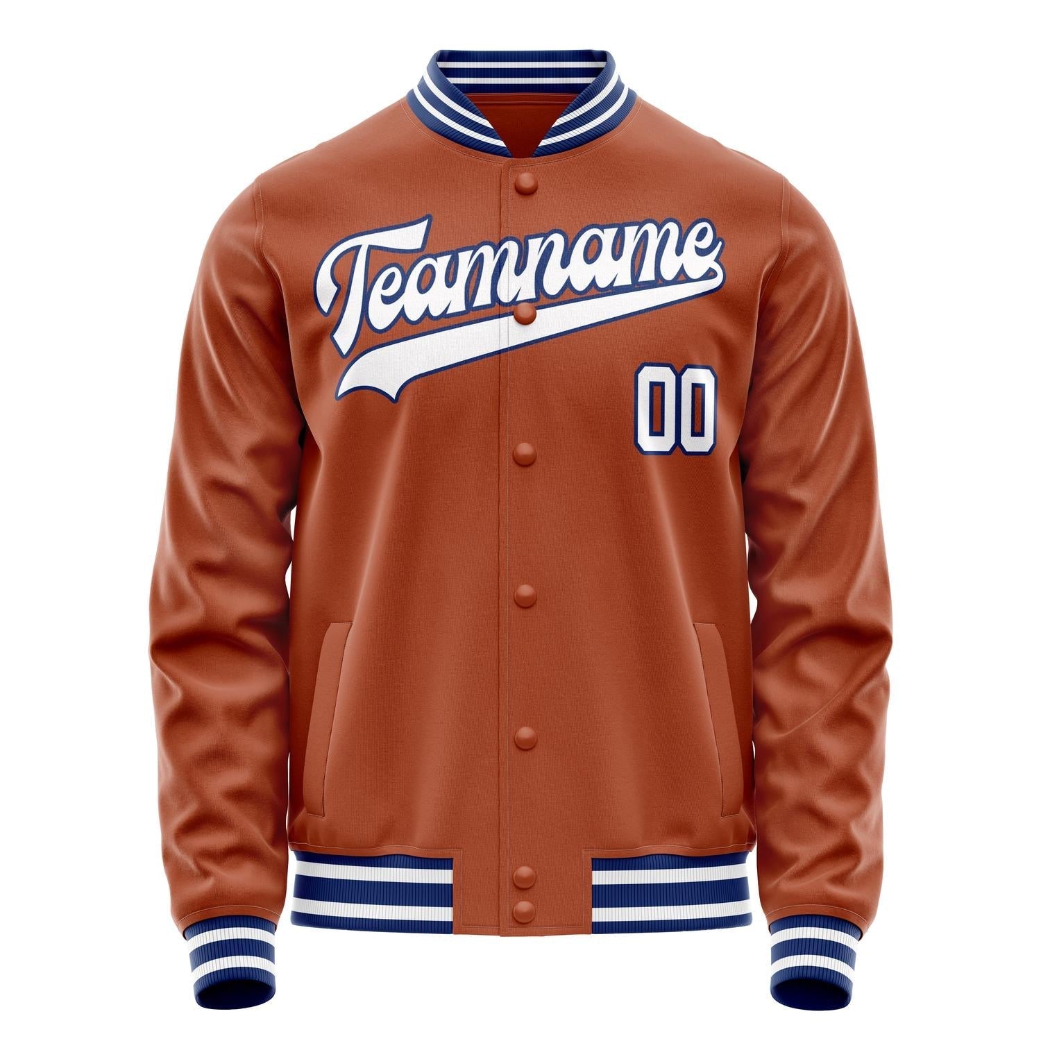 Custom Texas-Orange White Solid Color Varsity Letterman Jacket JA02240617JG438