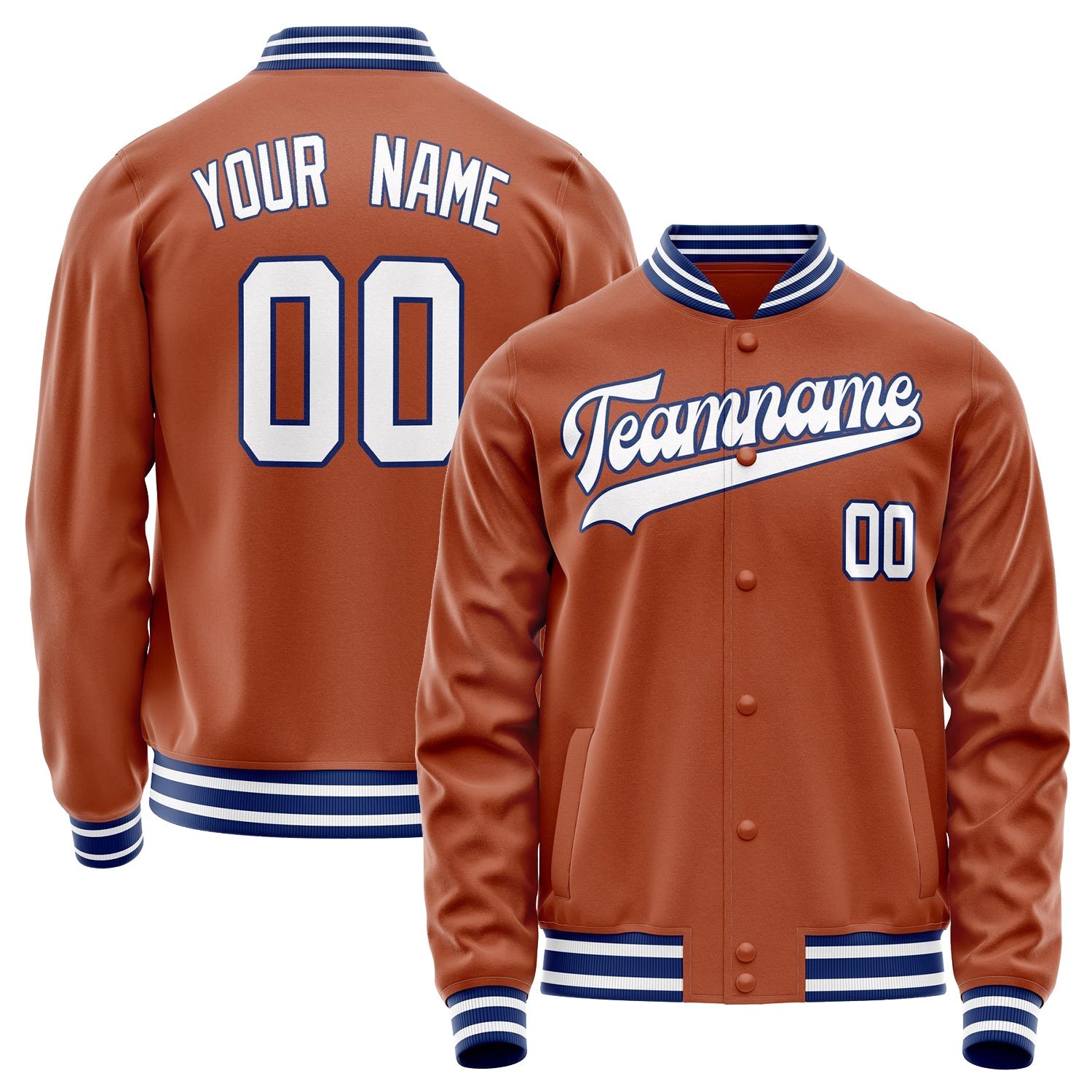 Custom Texas-Orange White Solid Color Varsity Letterman Jacket JA02240617JG438