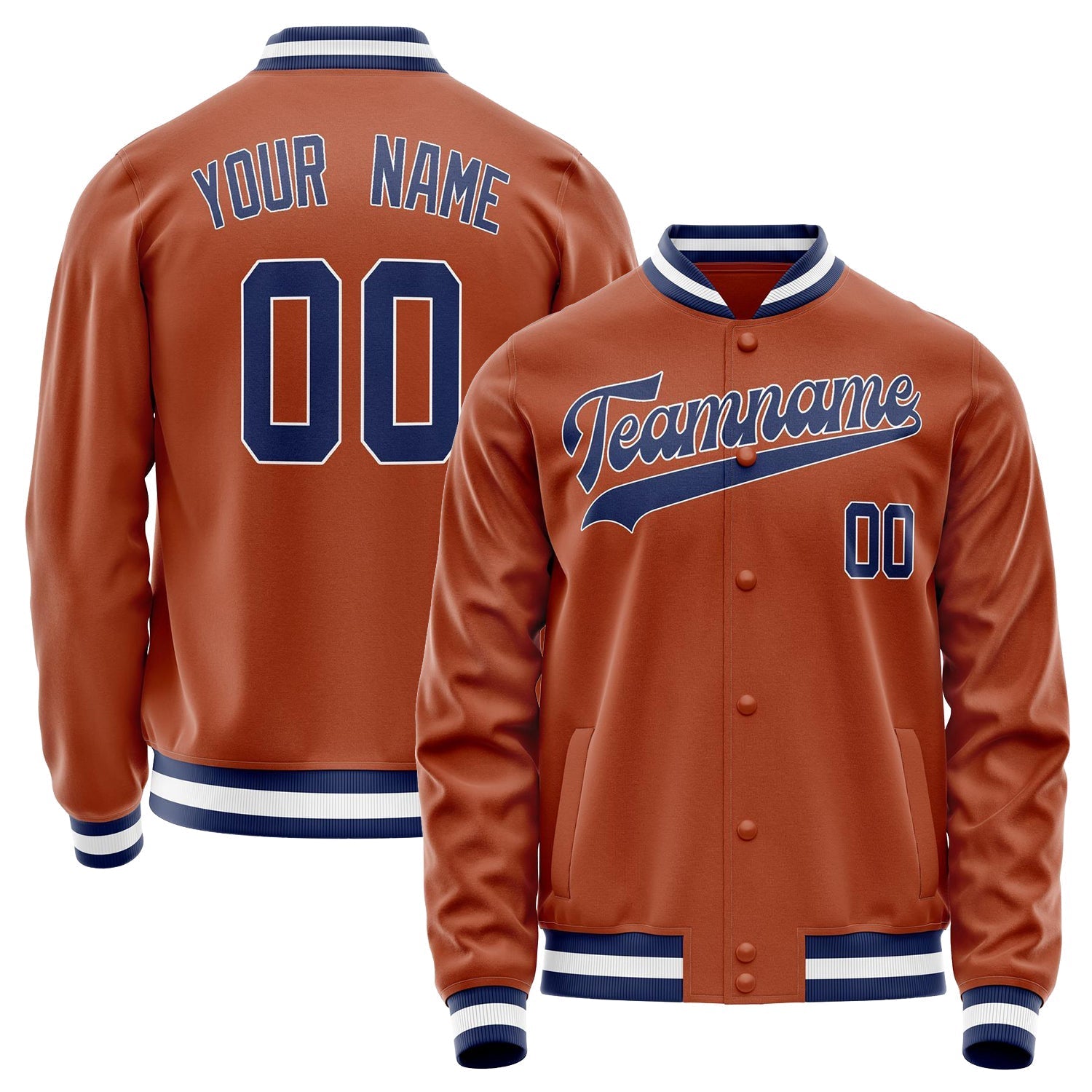 Custom Texas-Orange Navy Solid Color Varsity Letterman Jacket JA02240617JG439