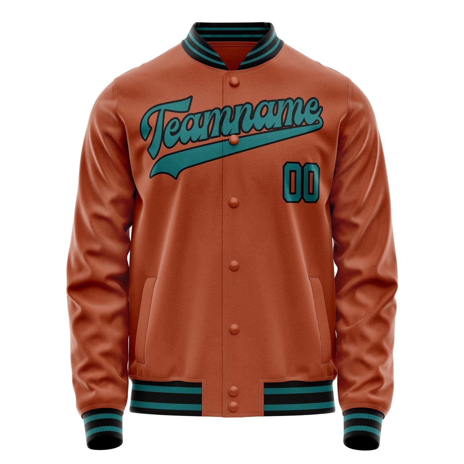 Custom Texas-Orange Teal Solid Color Varsity Letterman Jacket JA02240617JG440