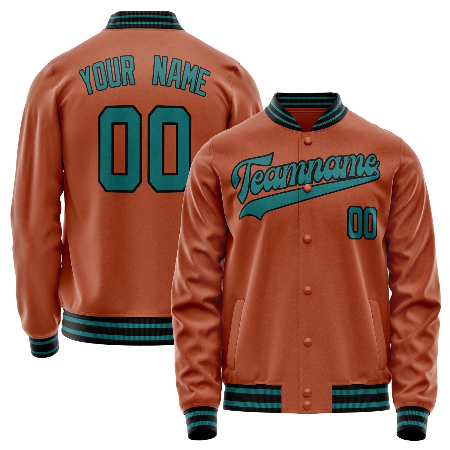 Custom Texas-Orange Teal Solid Color Varsity Letterman Jacket JA02240617JG440