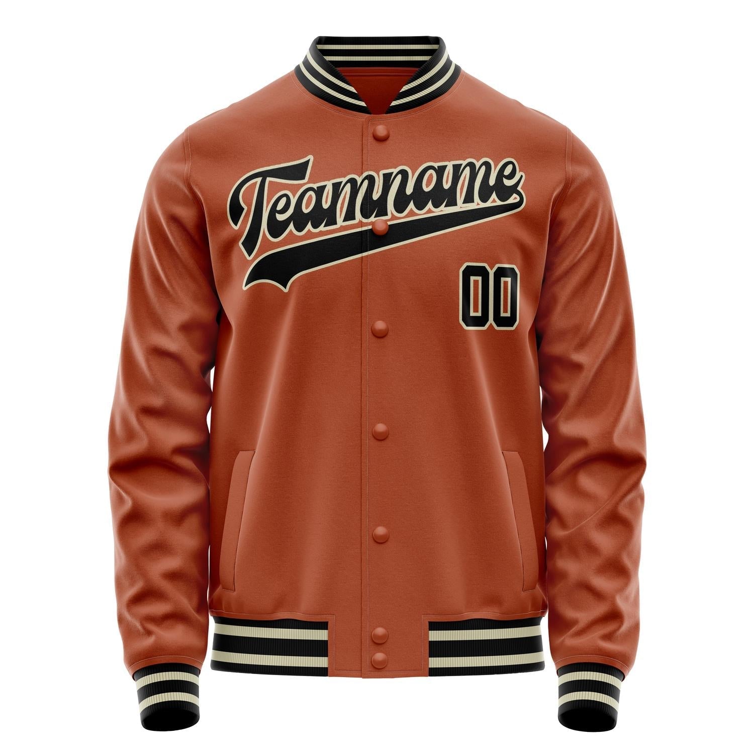 Custom Texas-Orange Black Solid Color Varsity Letterman Jacket JA02240617JG441