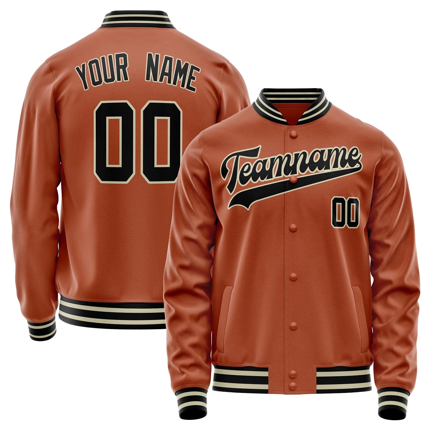 Custom Texas-Orange Black Solid Color Varsity Letterman Jacket JA02240617JG441