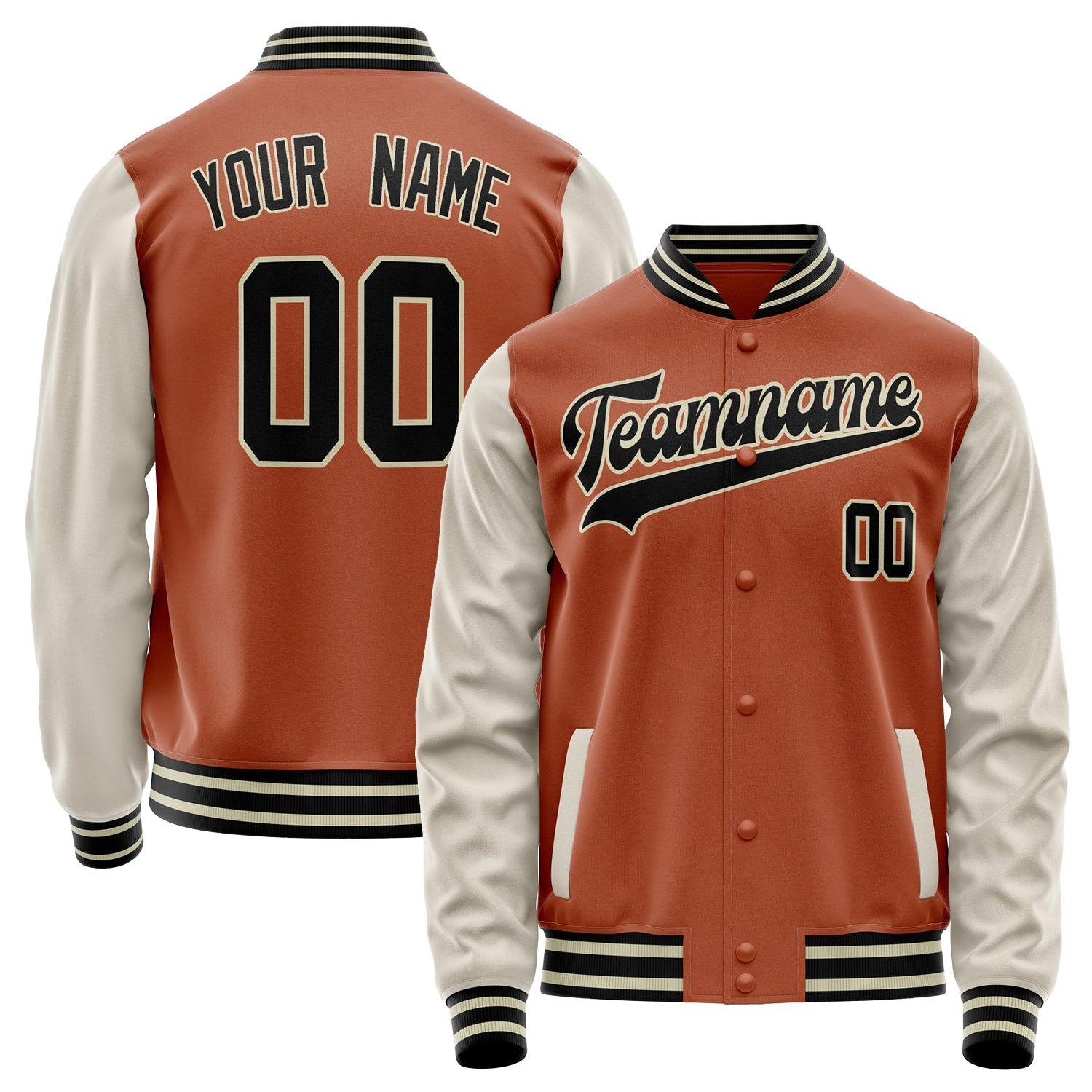 Custom Texas-Orange Cream Solid Color Varsity Letterman Jacket JA02240617JG442
