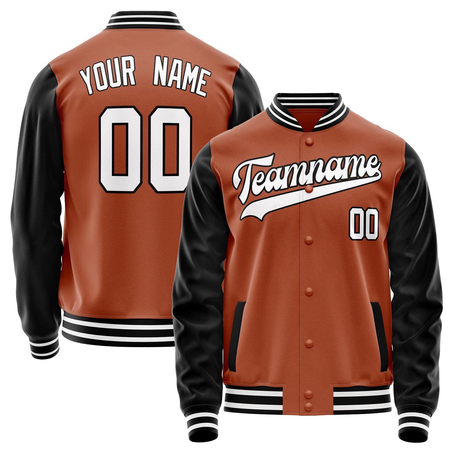 Custom Texas-Orange Black Solid Color Varsity Letterman Jacket JA02240617JG443