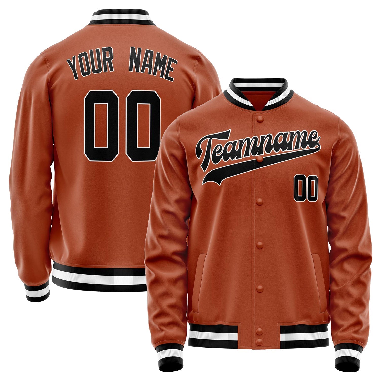 Custom Texas-Orange Black Solid Color Varsity Letterman Jacket JA02240617JG444