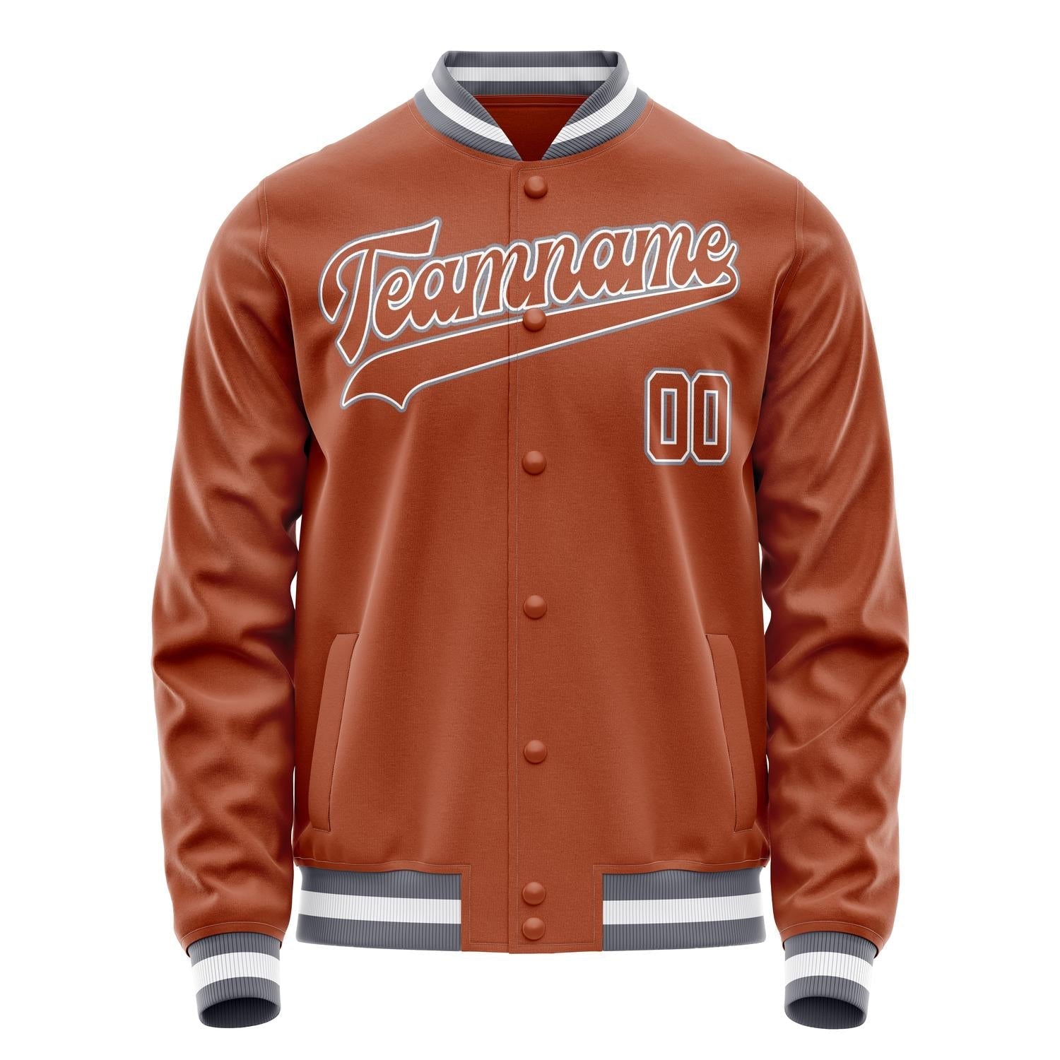 Custom Texas-Orange White Solid Color Varsity Letterman Jacket JA02240617JG445
