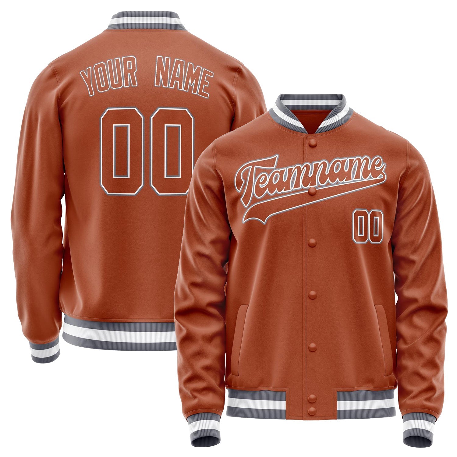 Custom Texas-Orange White Solid Color Varsity Letterman Jacket JA02240617JG445
