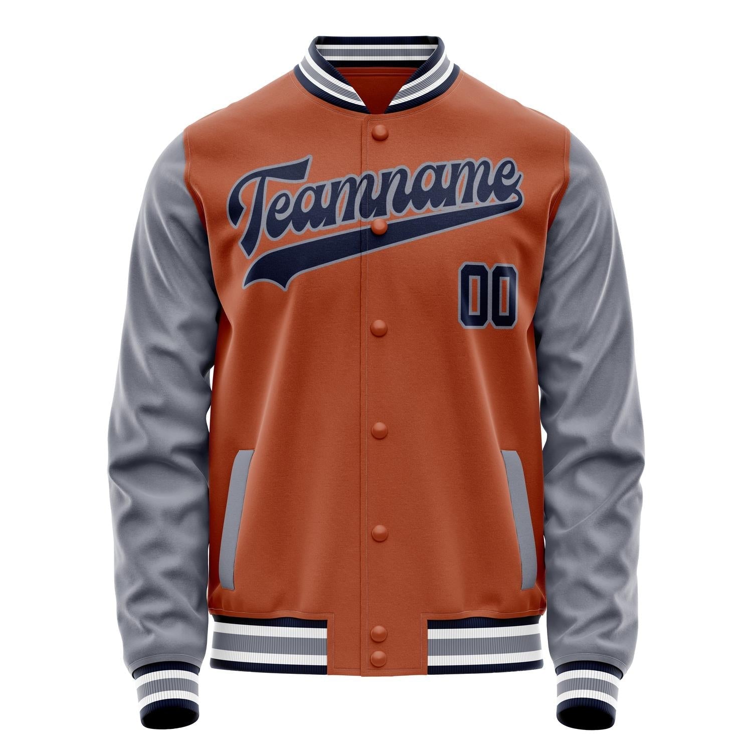 Custom Texas-Orange Gray Solid Color Varsity Letterman Jacket JA02240617JG446
