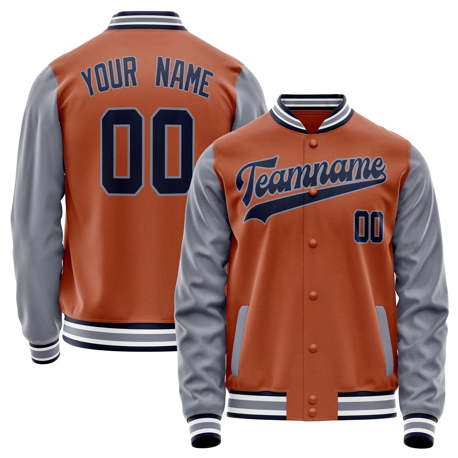 Custom Texas-Orange Gray Solid Color Varsity Letterman Jacket JA02240617JG446