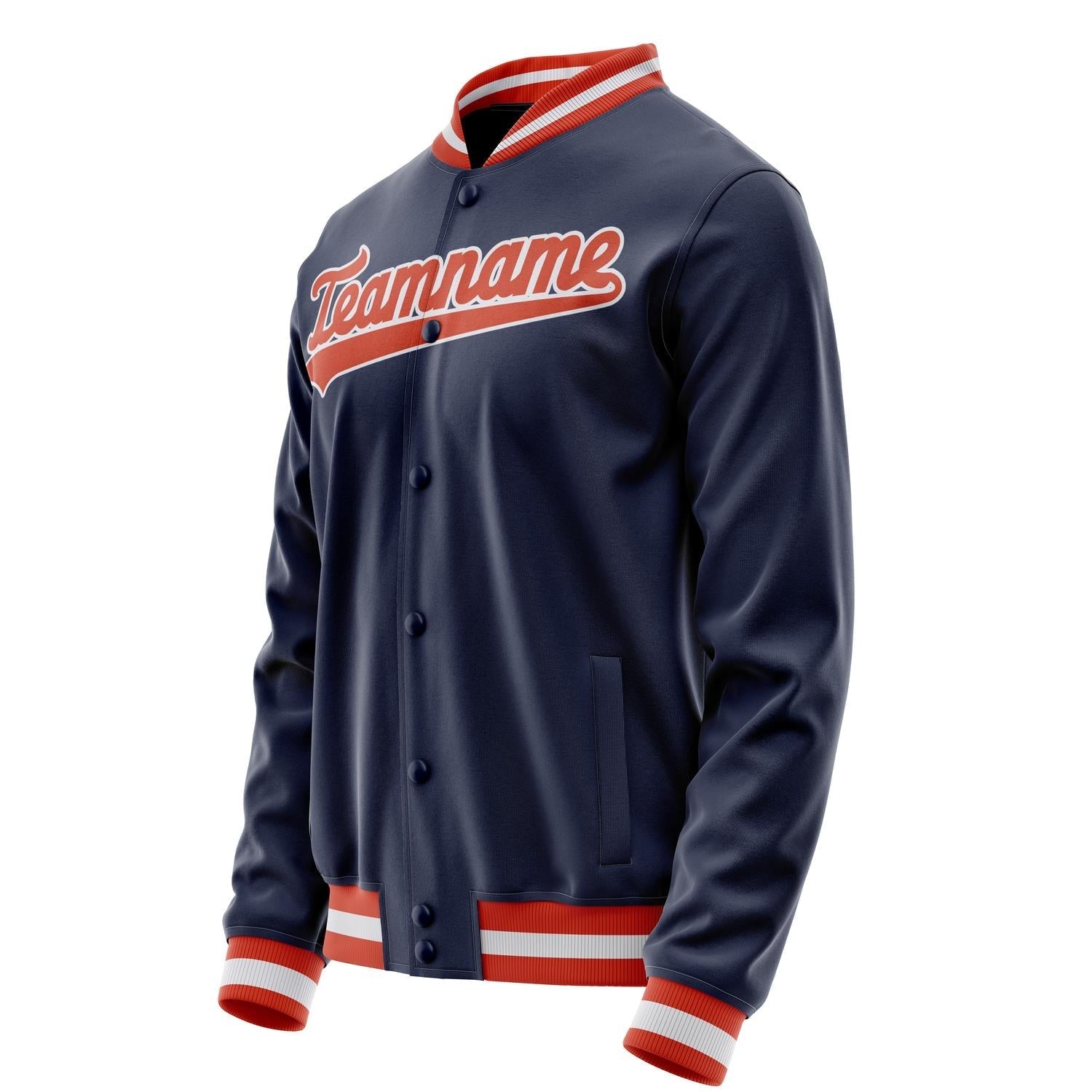 Custom Navy Orange Solid Color Varsity Letterman Jacket JA02240617KZ268