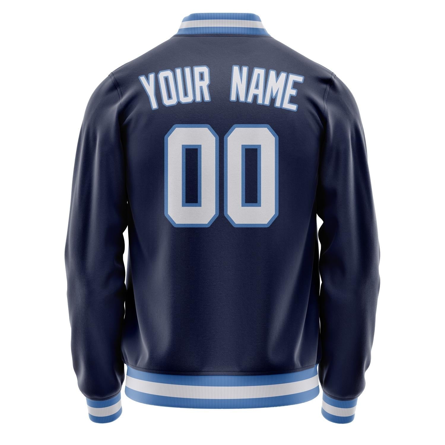 Custom Navy White Solid Color Varsity Letterman Jacket JA02240617KZ269