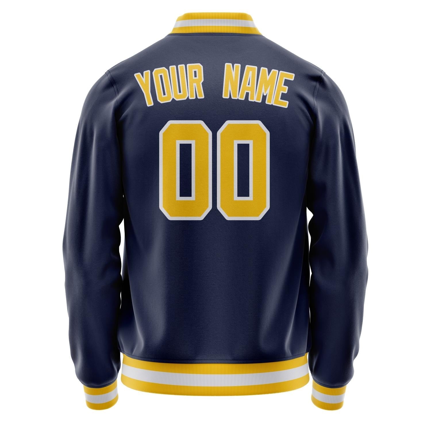 Custom Navy Gold Solid Color Varsity Letterman Jacket JA02240617KZ270
