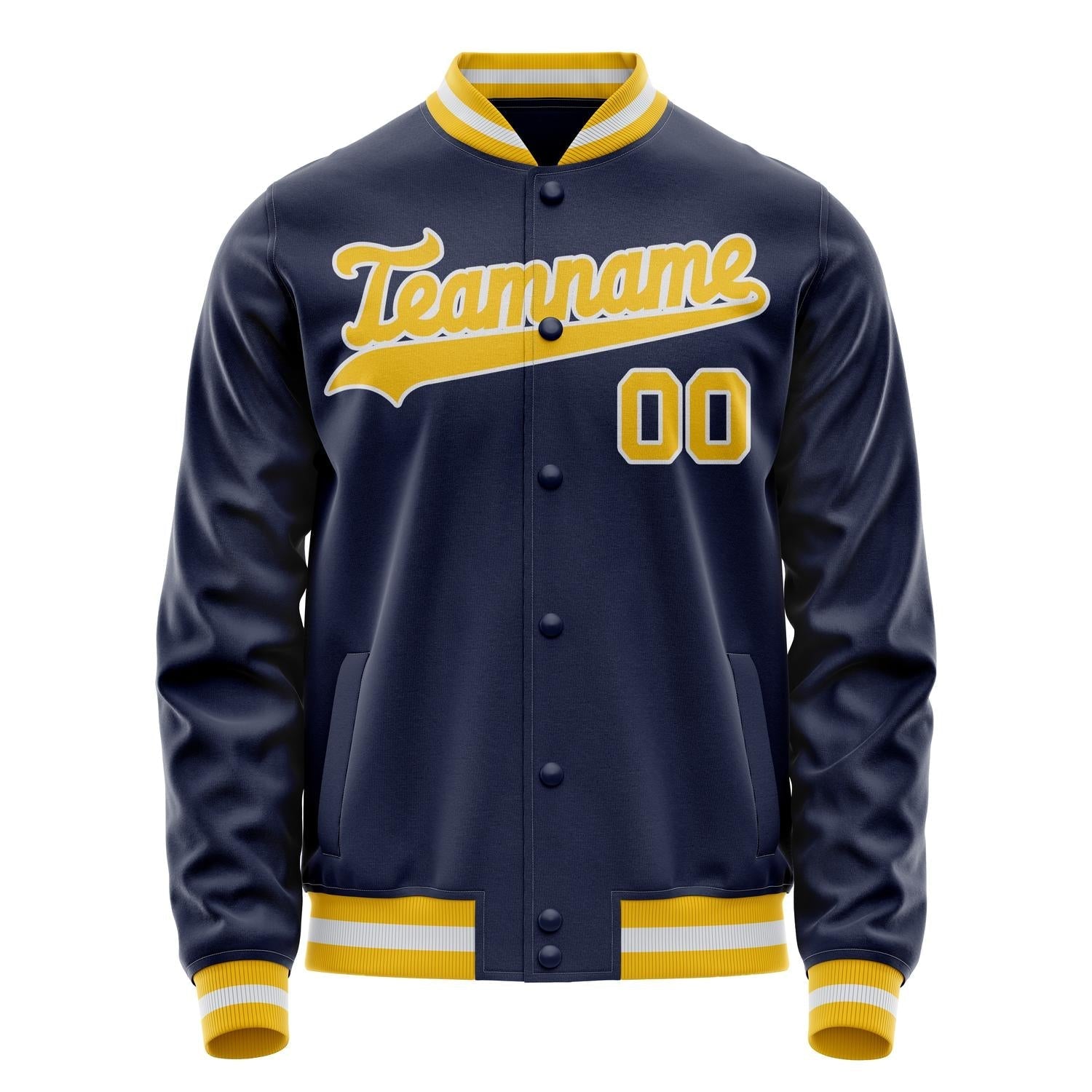 Custom Navy Gold Solid Color Varsity Letterman Jacket JA02240617KZ270