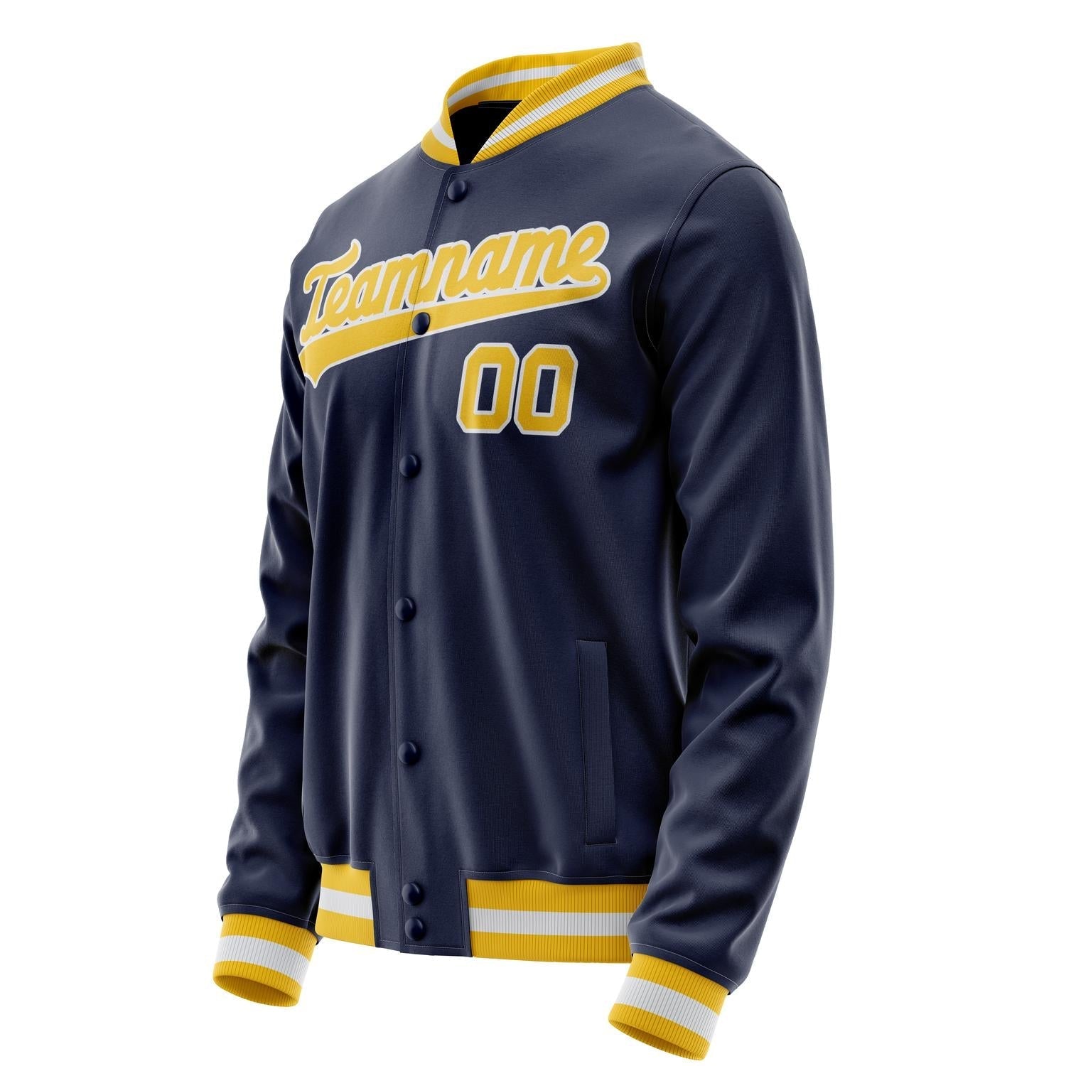 Custom Navy Gold Solid Color Varsity Letterman Jacket JA02240617KZ270