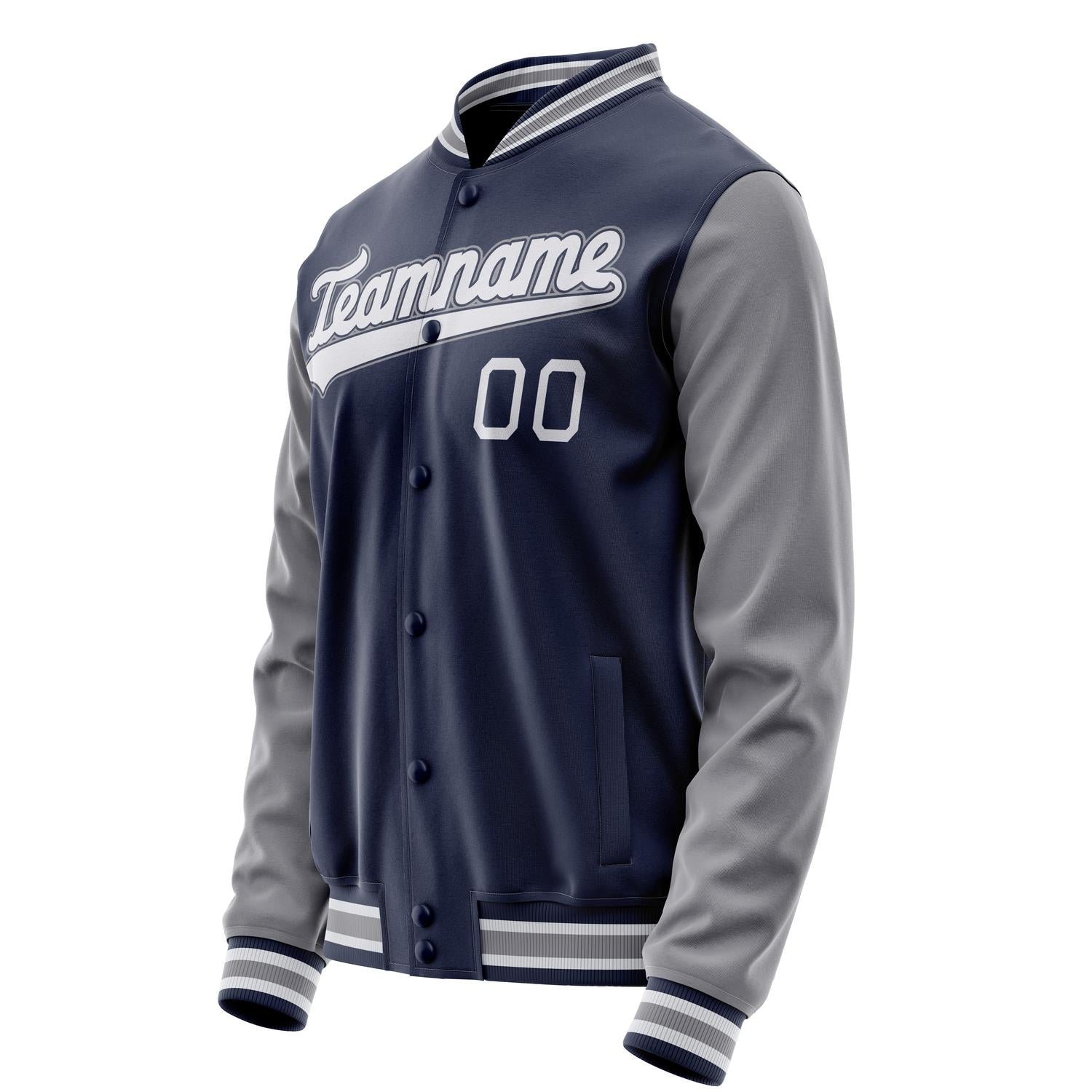 Custom Navy Gray Solid Color Varsity Letterman Jacket JA02240617KZ272