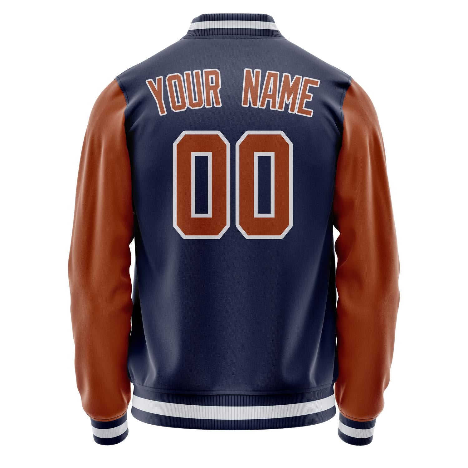 Custom Navy Brown Solid Color Varsity Letterman Jacket JA02240617KZ275
