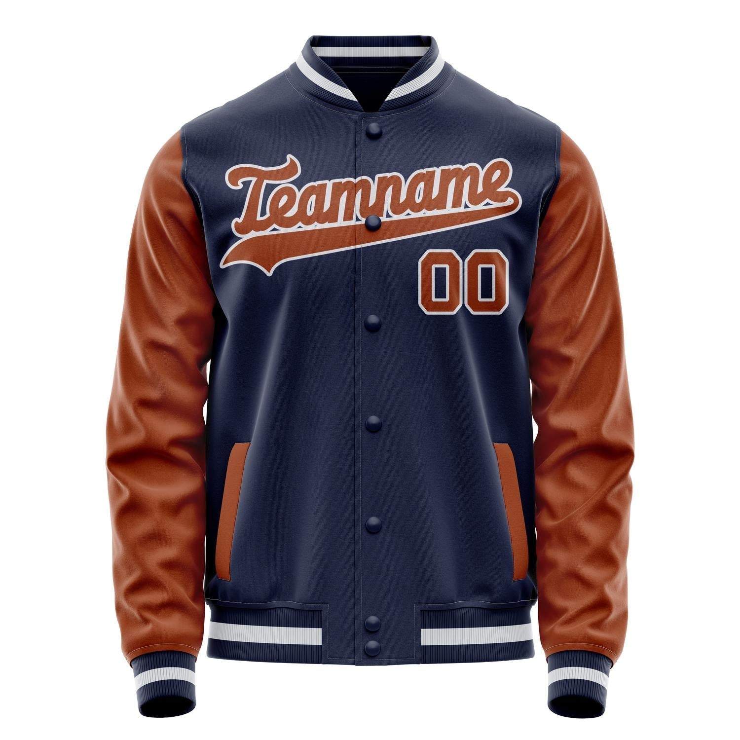 Custom Navy Brown Solid Color Varsity Letterman Jacket JA02240617KZ275