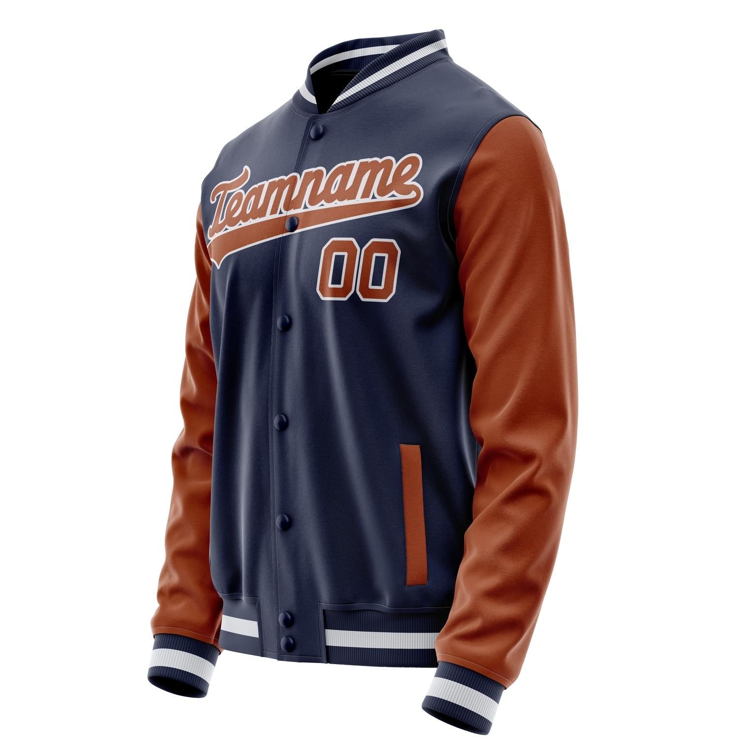 Custom Navy Brown Solid Color Varsity Letterman Jacket JA02240617KZ275
