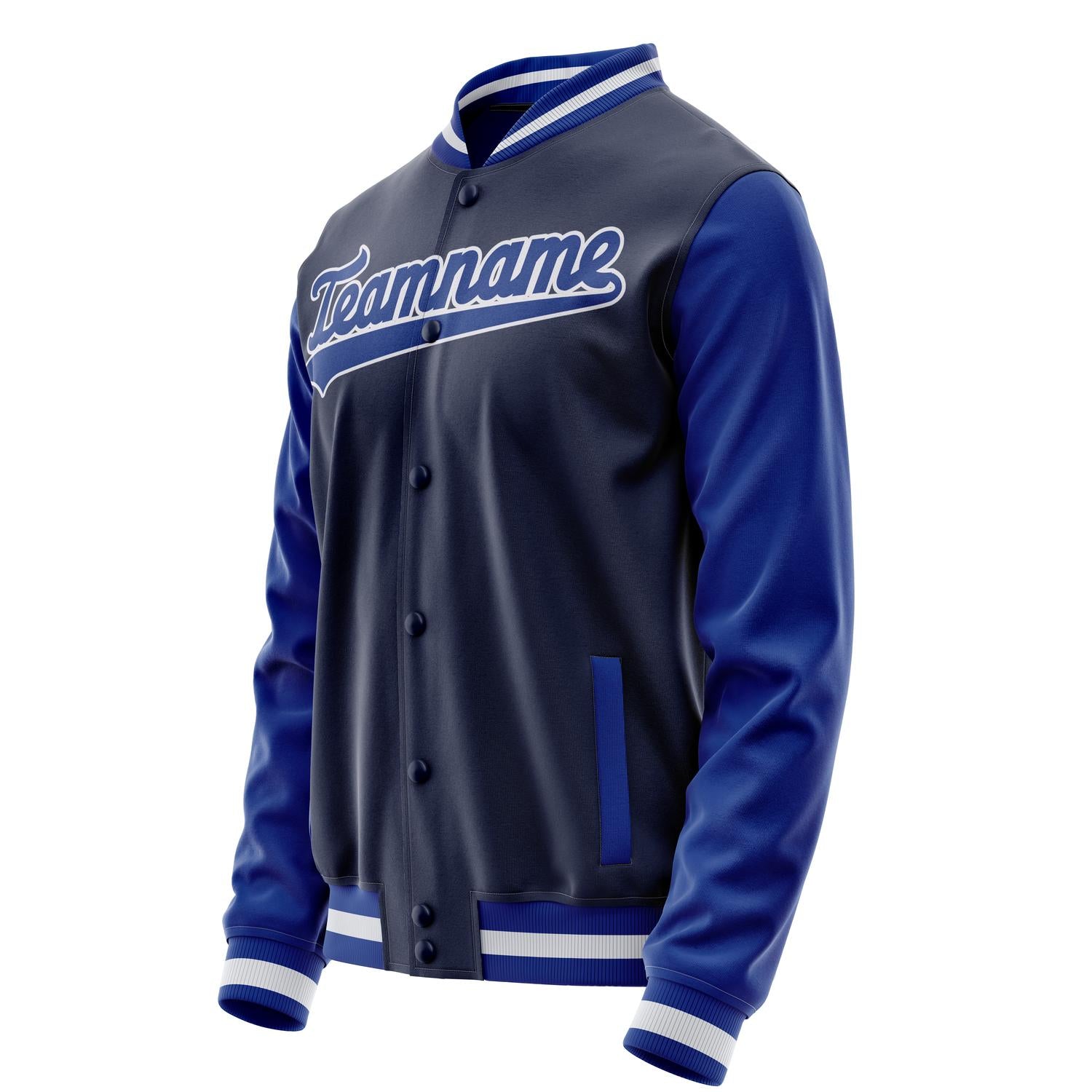 Custom Navy Royal Solid Color Varsity Letterman Jacket JA02240617KZ276