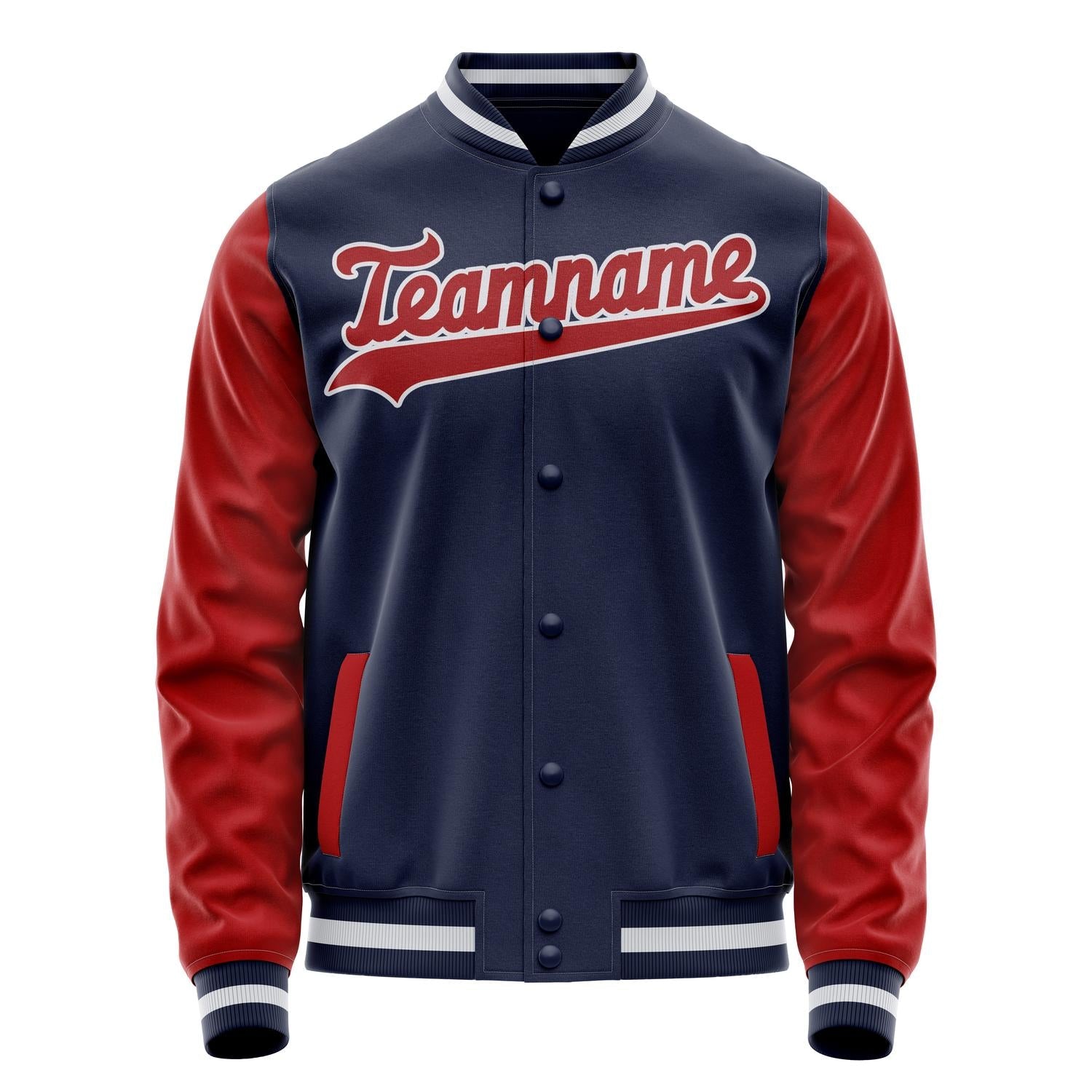 Custom Navy Red Solid Color Varsity Letterman Jacket JA02240617KZ277