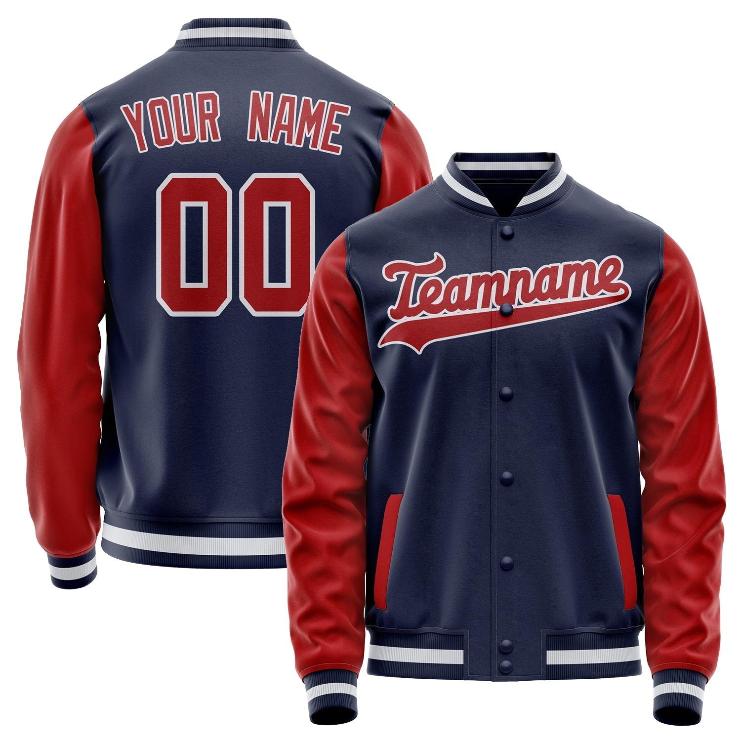 Custom Navy Red Solid Color Varsity Letterman Jacket JA02240617KZ277