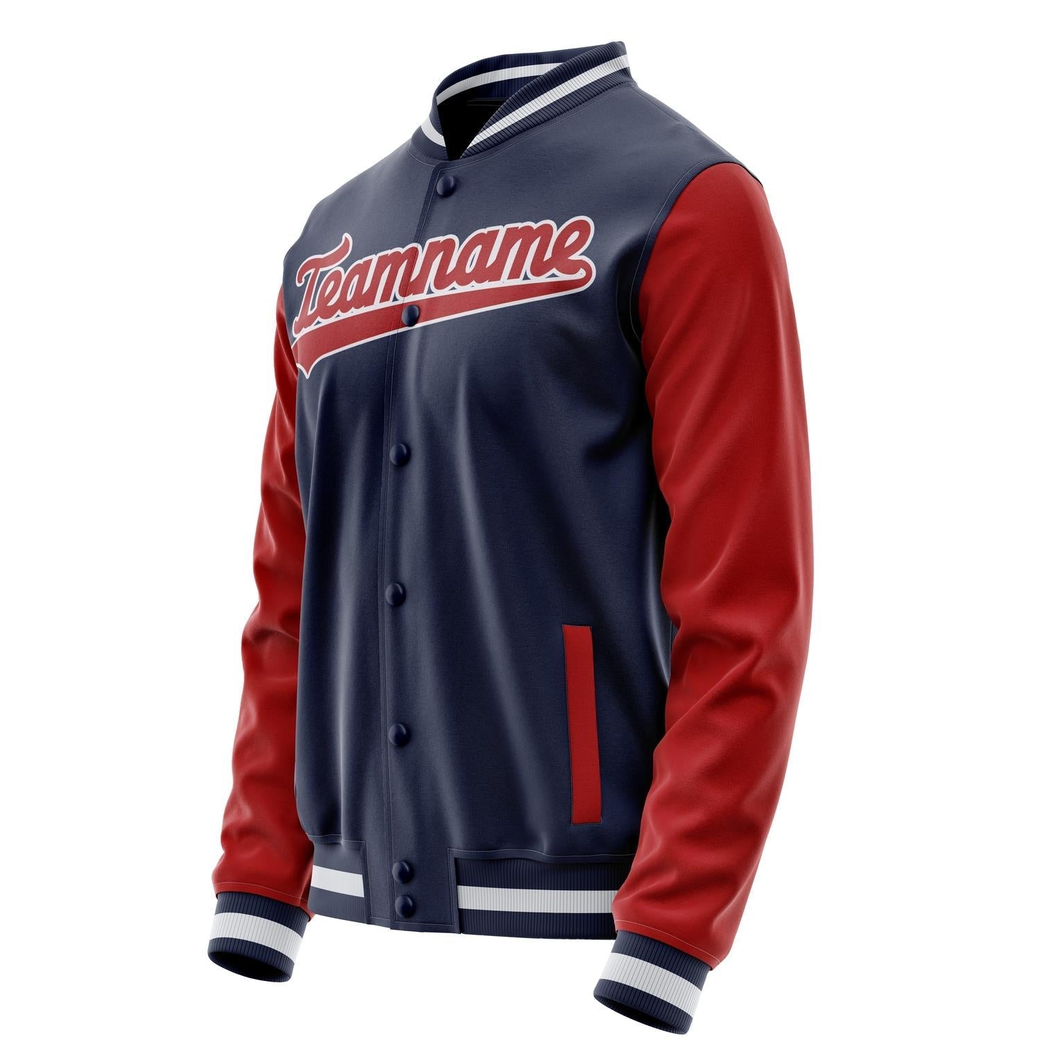 Custom Navy Red Solid Color Varsity Letterman Jacket JA02240617KZ277
