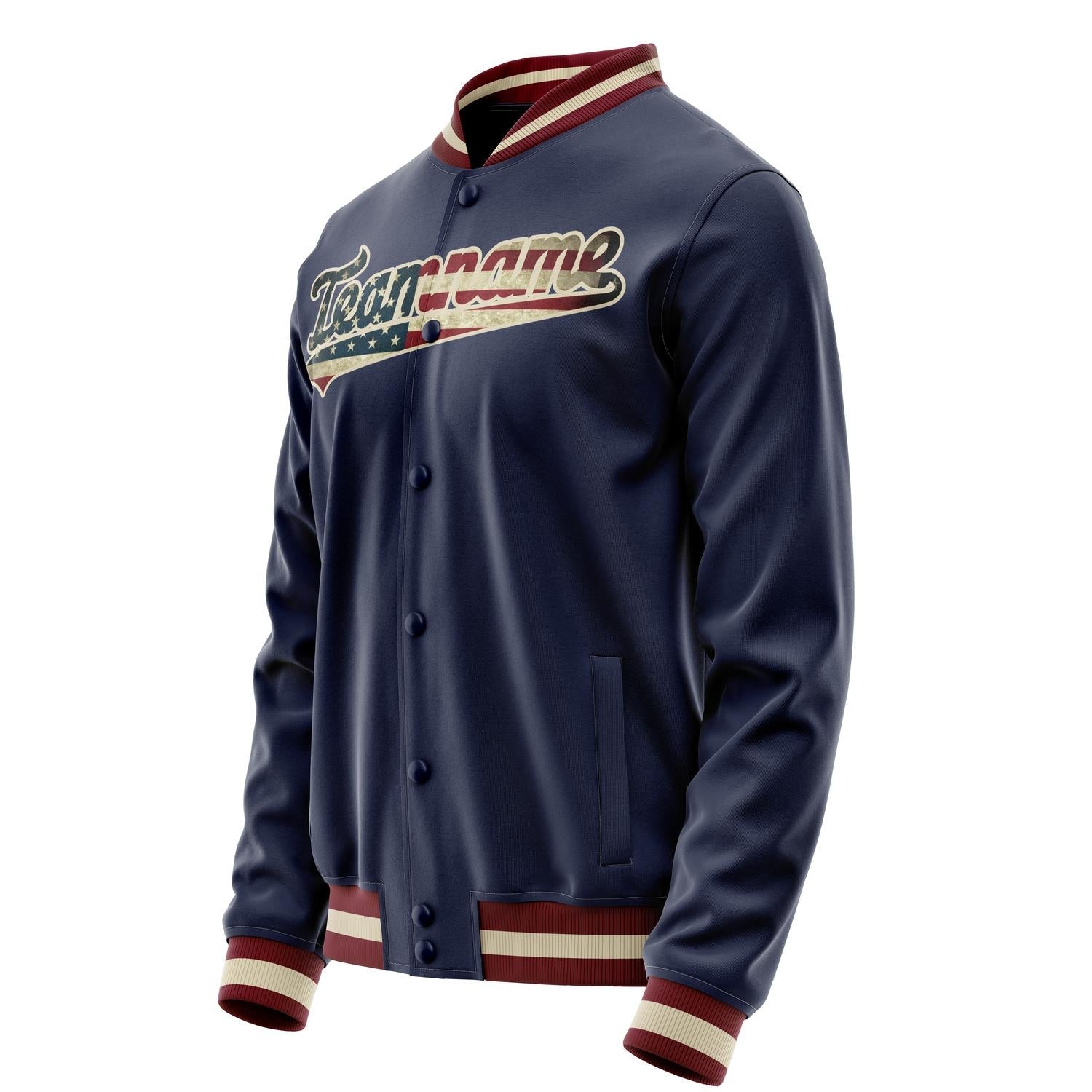 Custom Navy Cream Vintage Usa Flag Varsity Letterman Jacket JA02240617KZ278