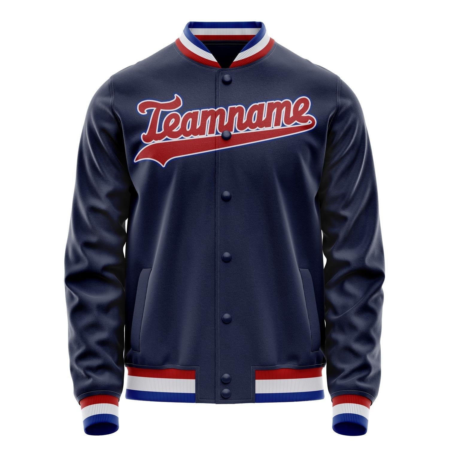 Custom Navy Red Solid Color Varsity Letterman Jacket JA02240617KZ280