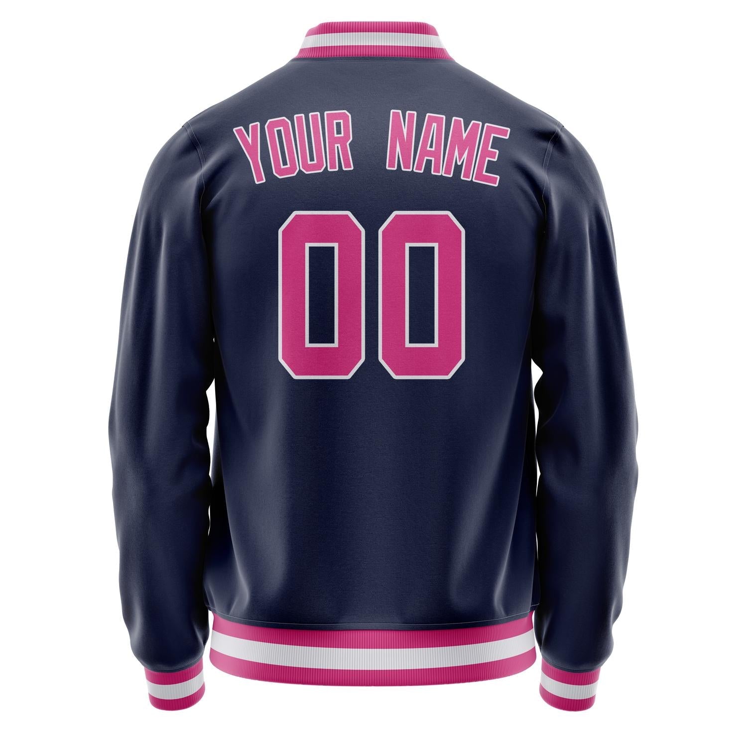 Custom Navy Pink Solid Color Varsity Letterman Jacket JA02240617KZ281