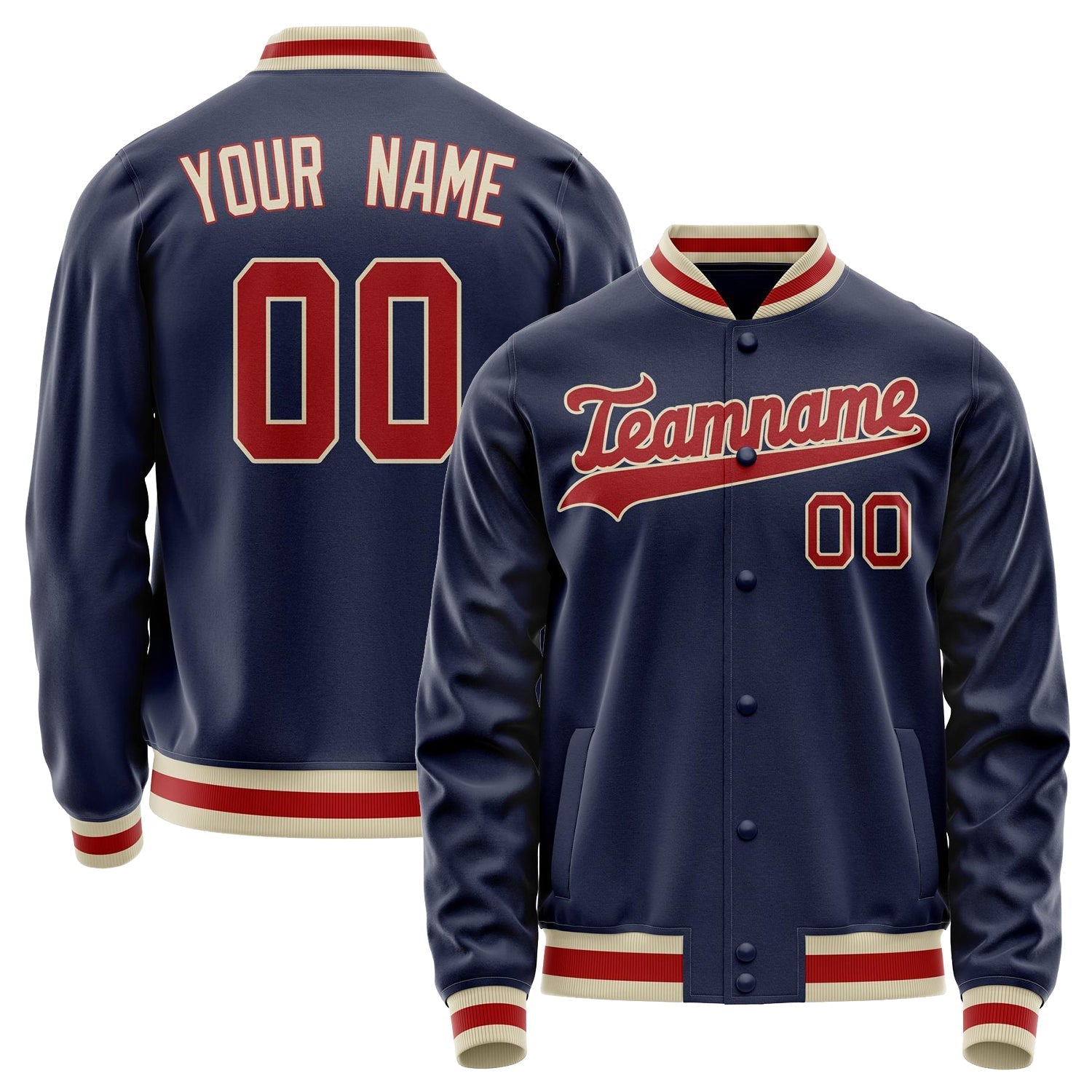 Custom Navy Red Solid Color Varsity Letterman Jacket JA02240617KZ282