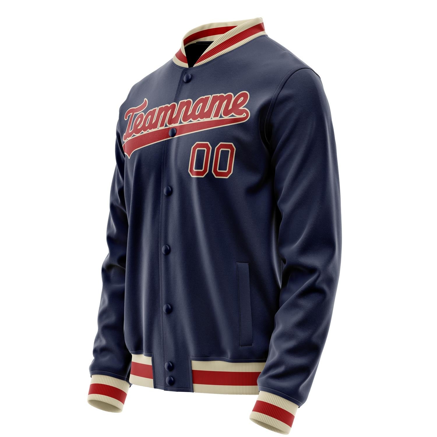 Custom Navy Red Solid Color Varsity Letterman Jacket JA02240617KZ282