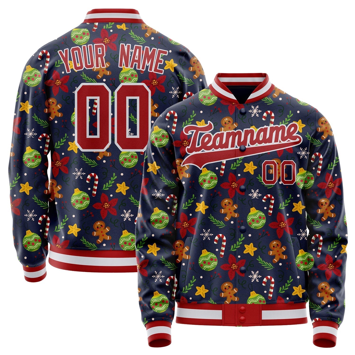 Custom Navy Red Christmas 3D Varsity Letterman Jacket JA02240617KZ285