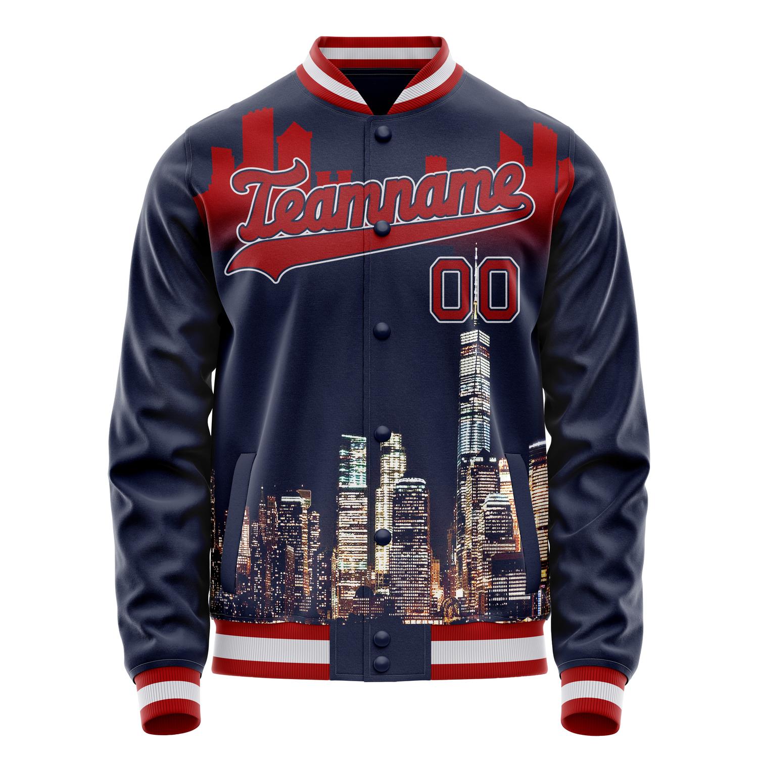 Custom Navy Red 3D Boston Massachusetts City Edition Varsity Letterman Jacket JA02240617KZ287