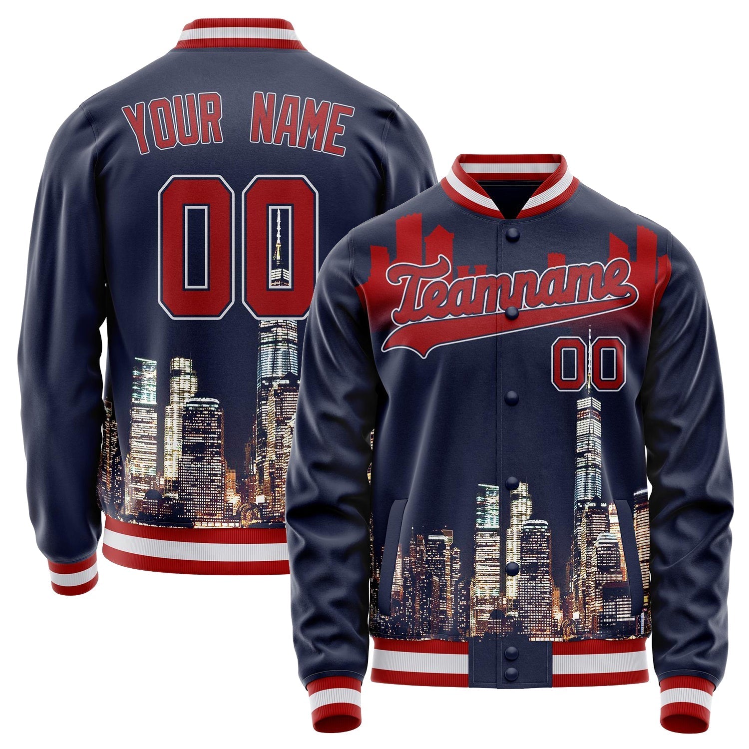 Custom Navy Red 3D Boston Massachusetts City Edition Varsity Letterman Jacket JA02240617KZ287