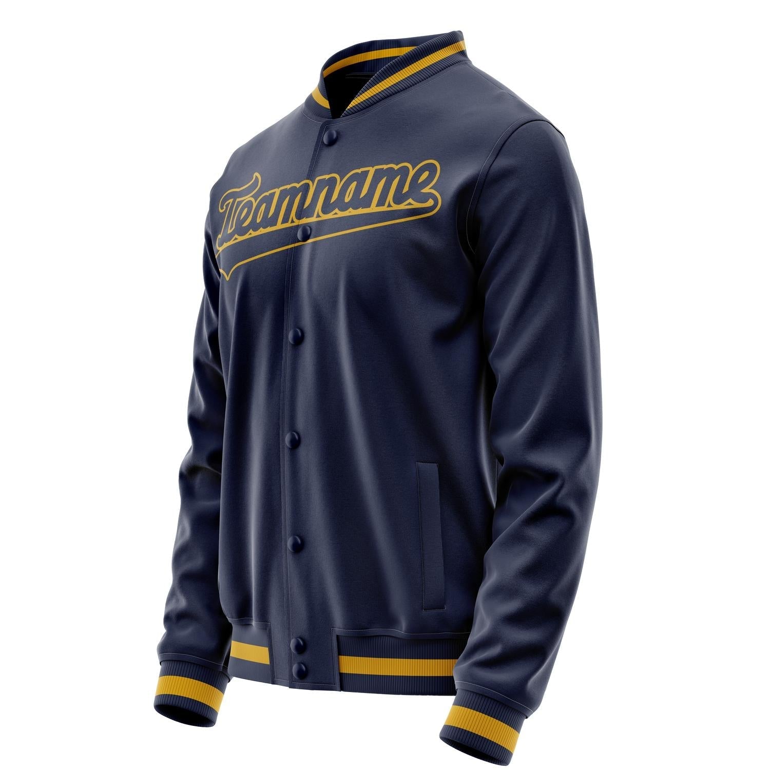 Custom Navy Old-Gold Solid Color Varsity Letterman Jacket JA02240617KZ292