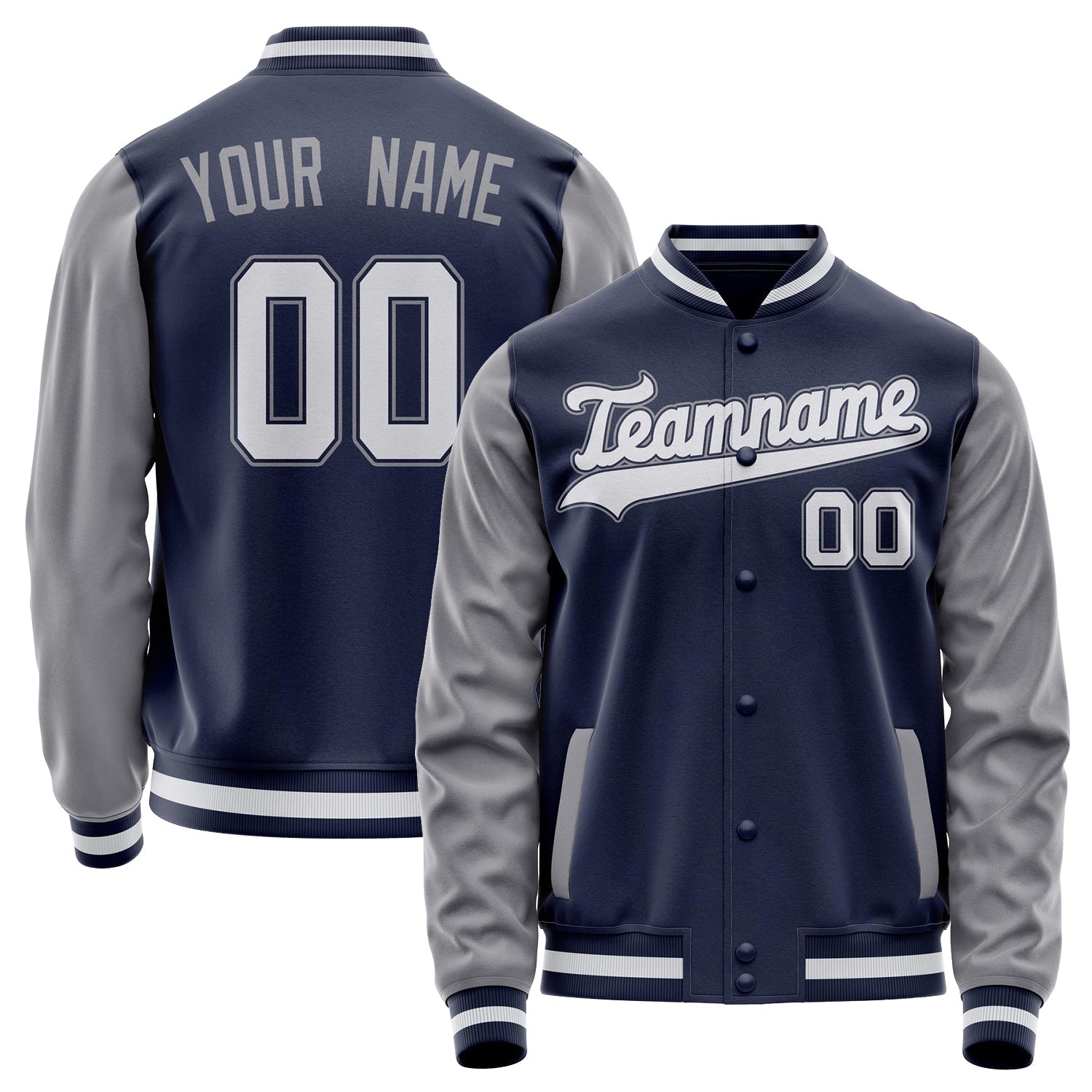 Custom Navy Gray Solid Color Varsity Letterman Jacket JA02240617KZ293