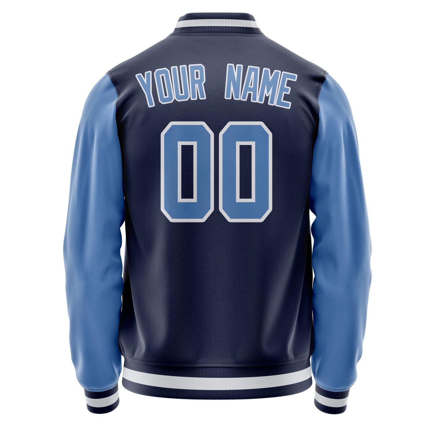 Custom Navy Light-Blue Solid Color Varsity Letterman Jacket JA02240617KZ294
