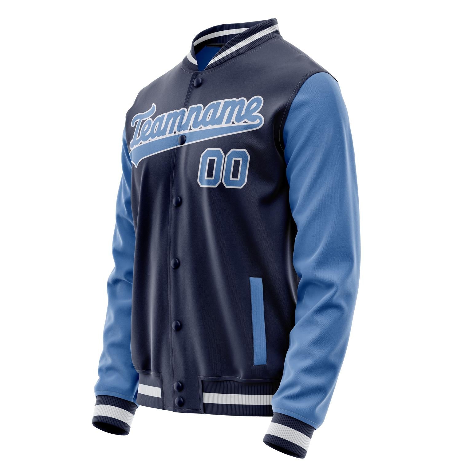Custom Navy Light-Blue Solid Color Varsity Letterman Jacket JA02240617KZ294