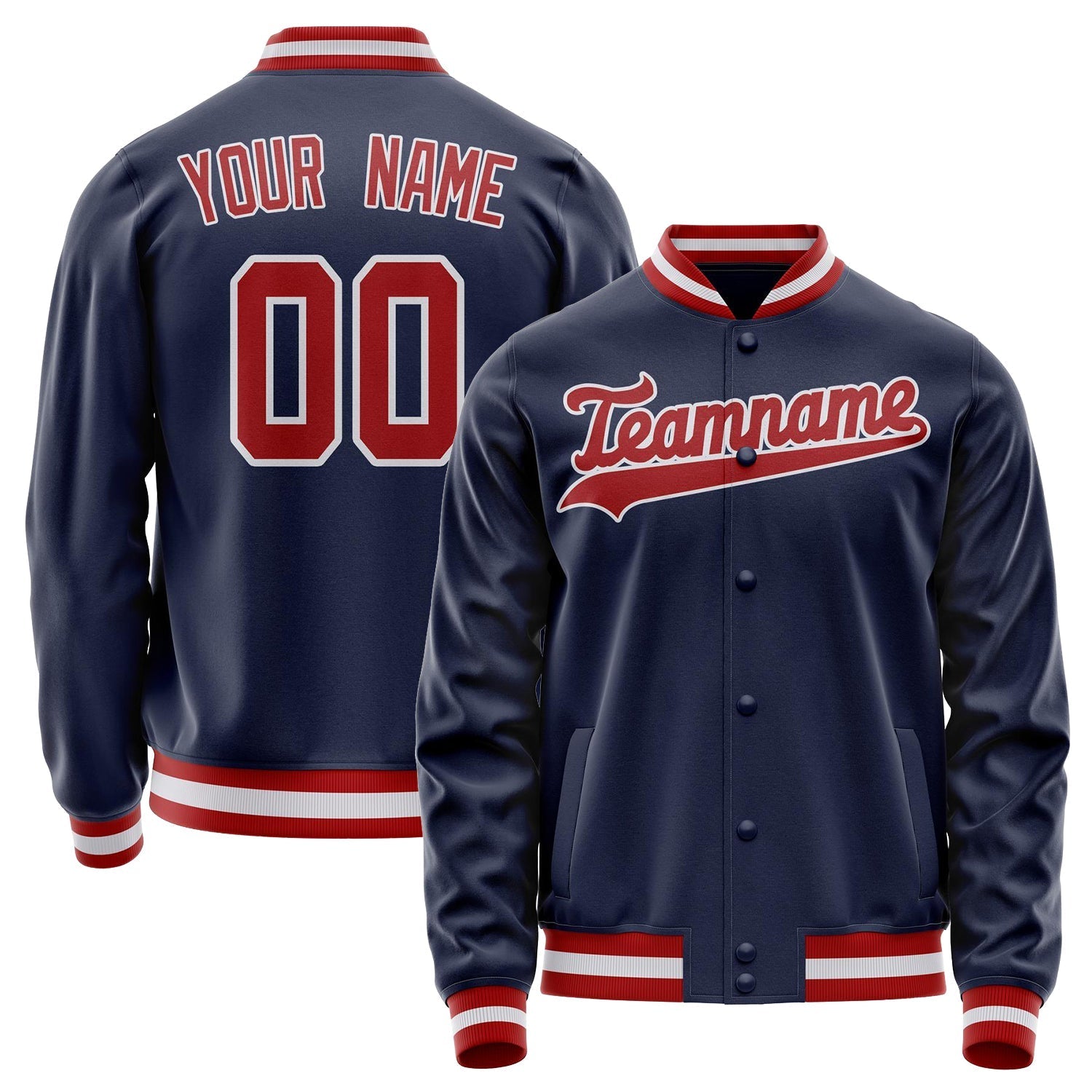 Custom Navy Red Solid Color Varsity Letterman Jacket JA02240617KZ295