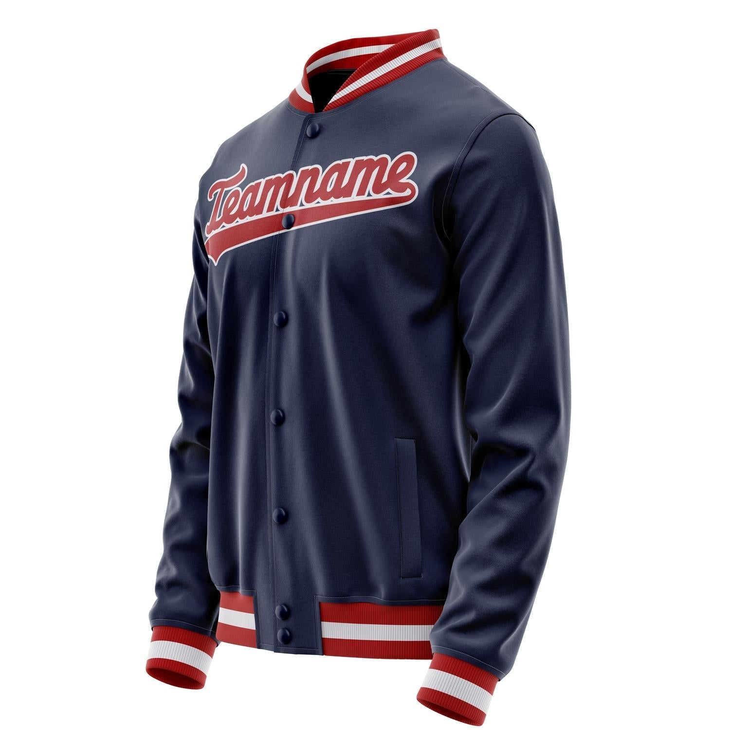 Custom Navy Red Solid Color Varsity Letterman Jacket JA02240617KZ295