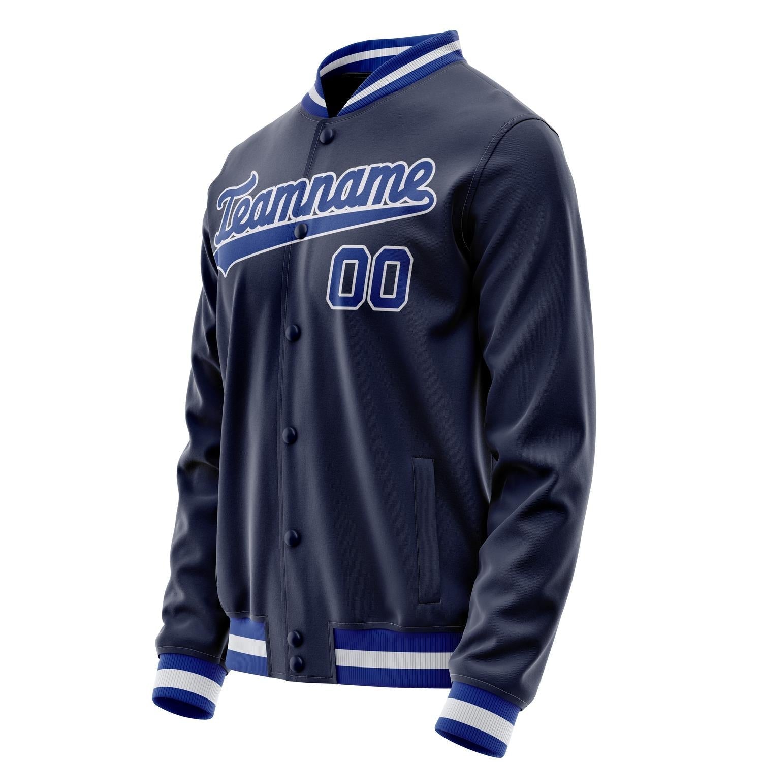 Custom Navy Royal Solid Color Varsity Letterman Jacket JA02240617KZ296