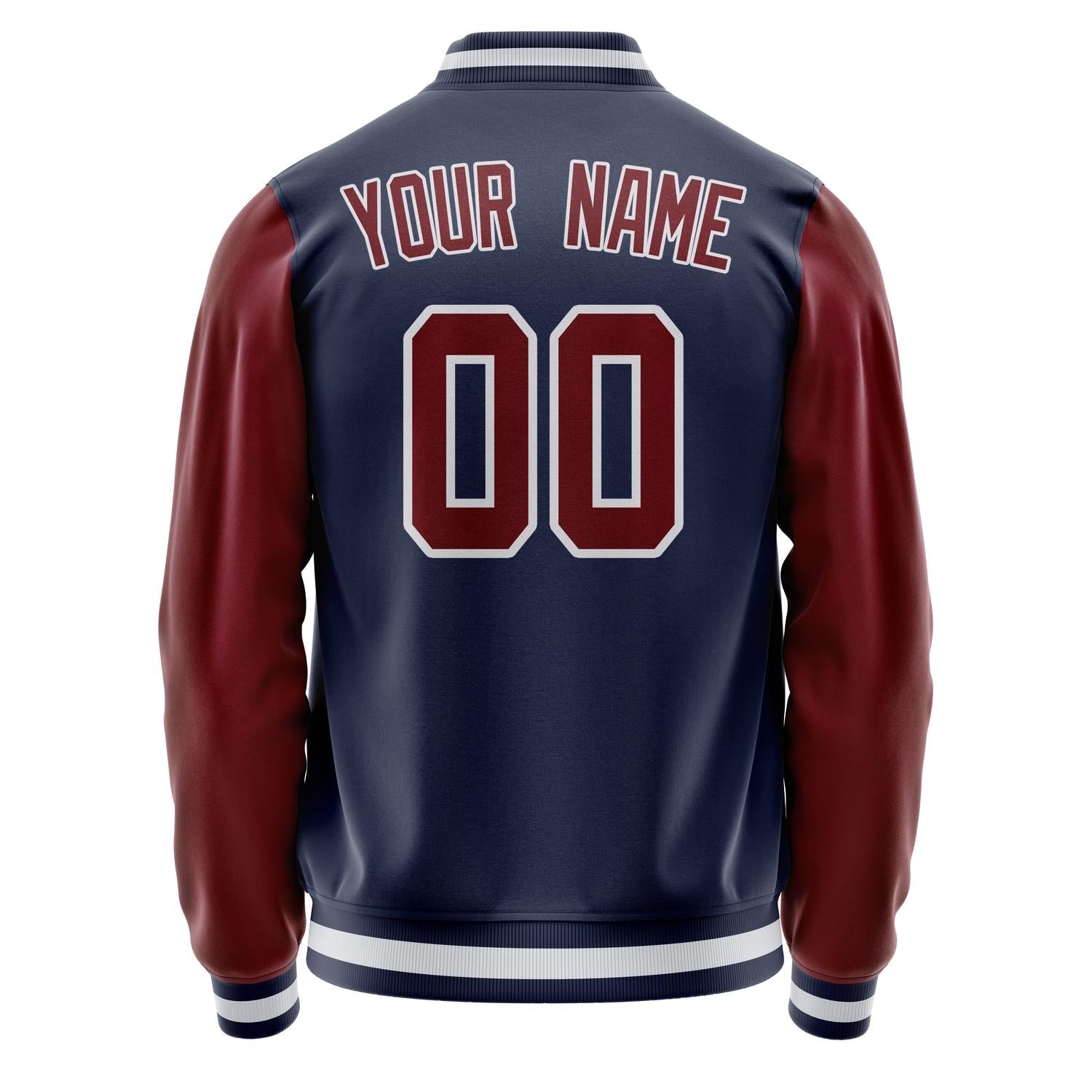 Custom Navy Crimson Solid Color Varsity Letterman Jacket JA02240617KZ297