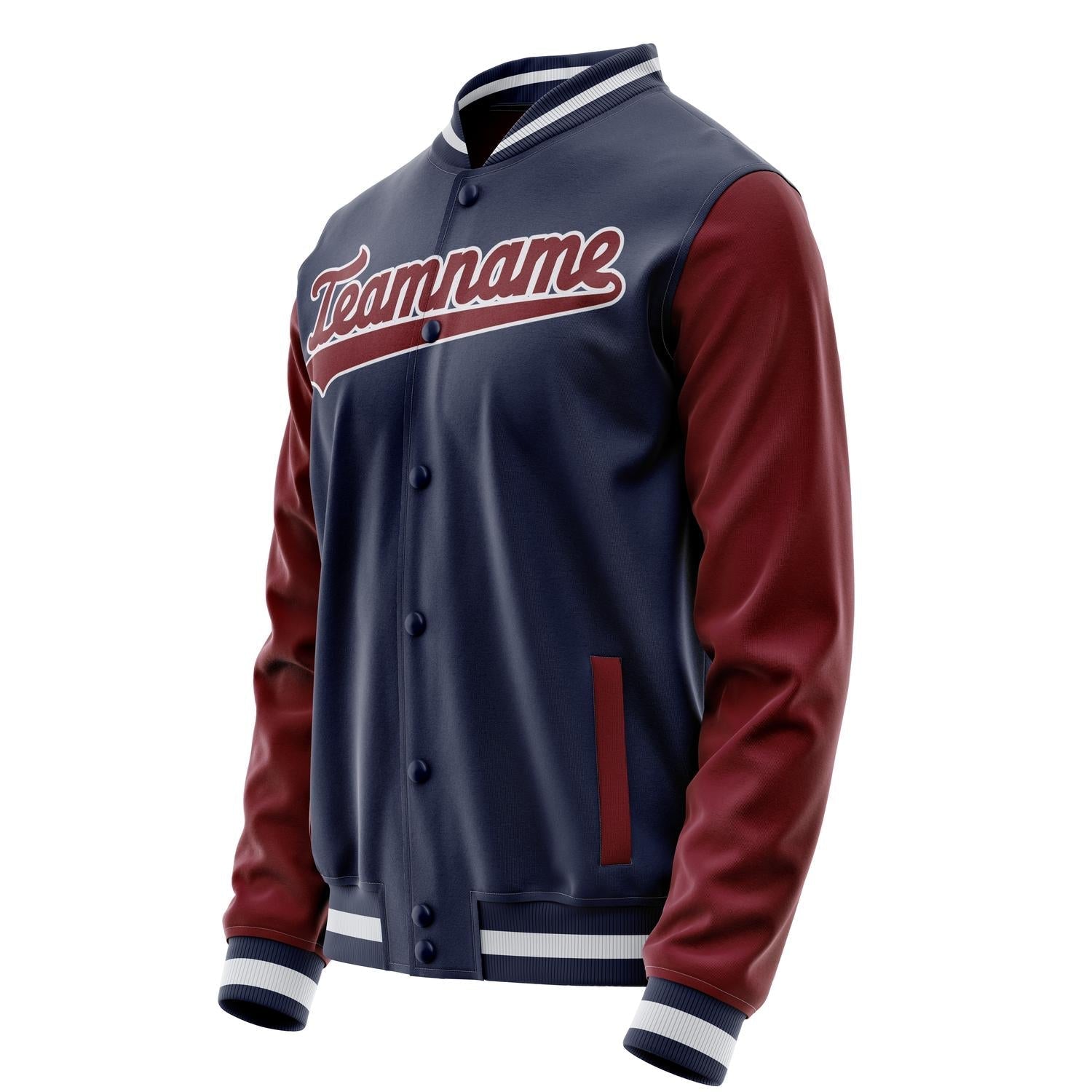 Custom Navy Crimson Solid Color Varsity Letterman Jacket JA02240617KZ297