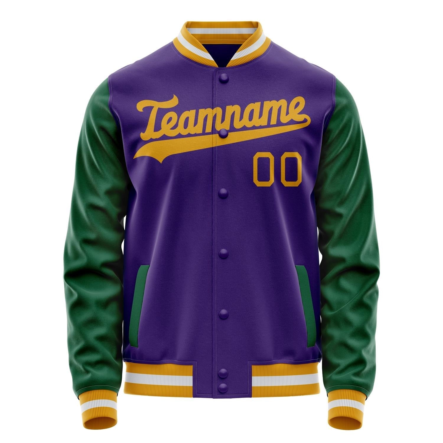 Custom Purple Kelly-Green Solid Color Varsity Letterman Jacket JA02240617KZ356
