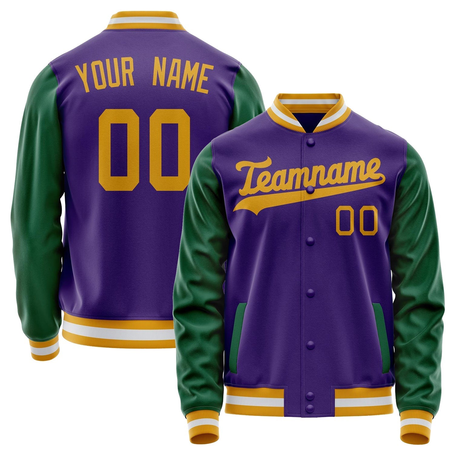Custom Purple Kelly-Green Solid Color Varsity Letterman Jacket JA02240617KZ356