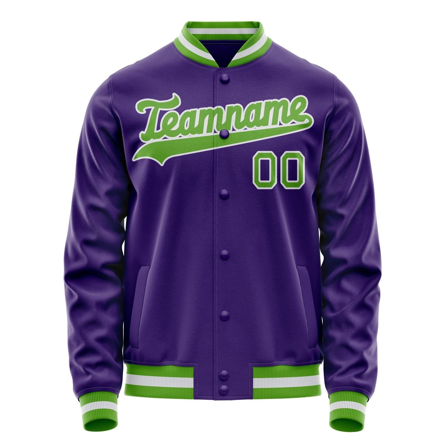 Custom Purple Neon-Green Solid Color Varsity Letterman Jacket JA02240617KZ357